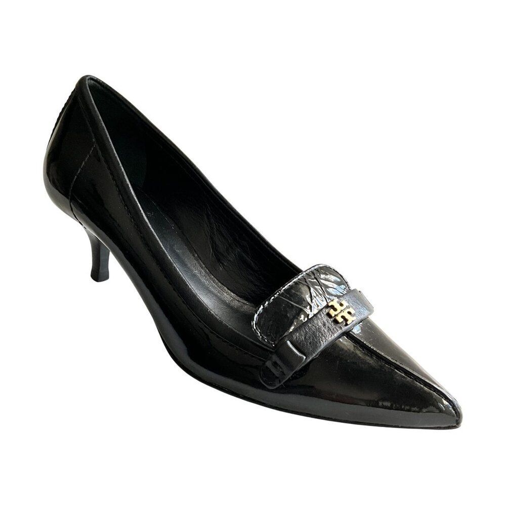 Tory Burch Eliza Patent Leather Kitten Heels Black 6